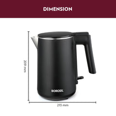 Borosil Cooltouch 1 Litre 1200 Watts Electric Kettle | Black
