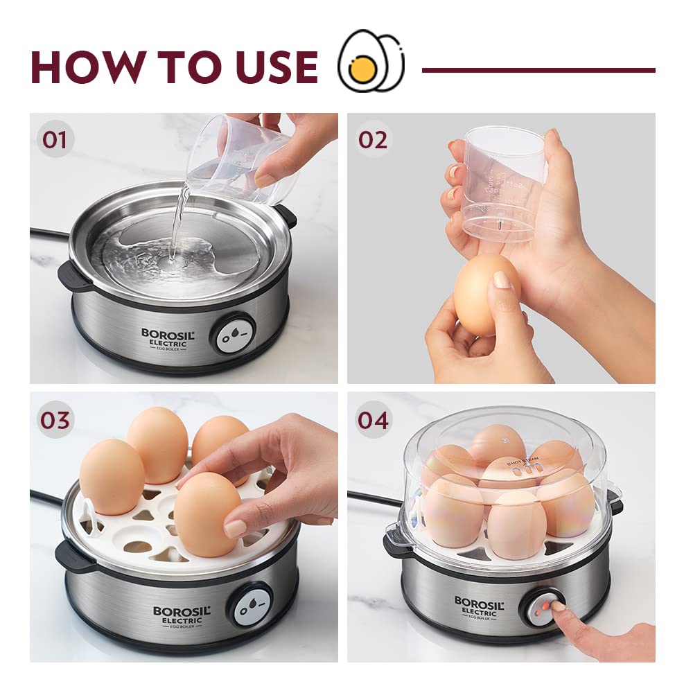 Borosil Electric 360 Watts Egg Boiler with Transparent Lid | 7 Egg Capacity