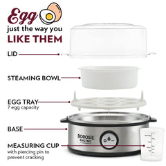 Borosil Electric 360 Watts Egg Boiler with Transparent Lid | 7 Egg Capacity