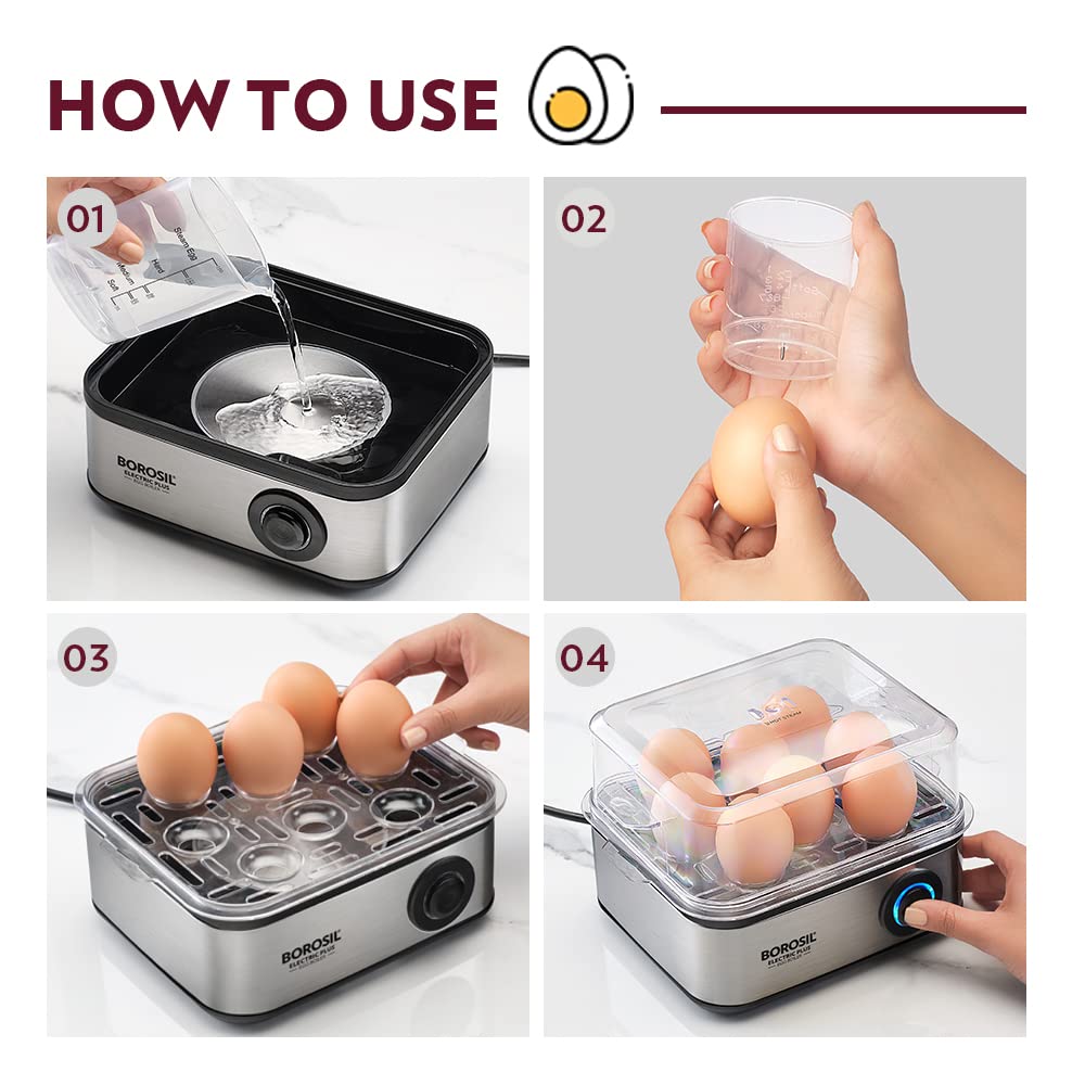 Borosil Electric Plus 500 Watts Egg Boiler with Transparent Lid | 8 Egg Capacity