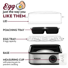 Borosil Electric Plus 500 Watts Egg Boiler with Transparent Lid | 8 Egg Capacity