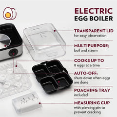 Borosil Electric Plus 500 Watts Egg Boiler with Transparent Lid | 8 Egg Capacity