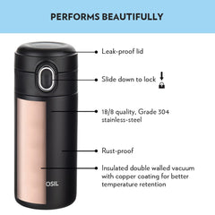Borosil Stainless Steel Hydra Traveller 300 ML Vacuum Insulated Mug | Black | 1 Pc