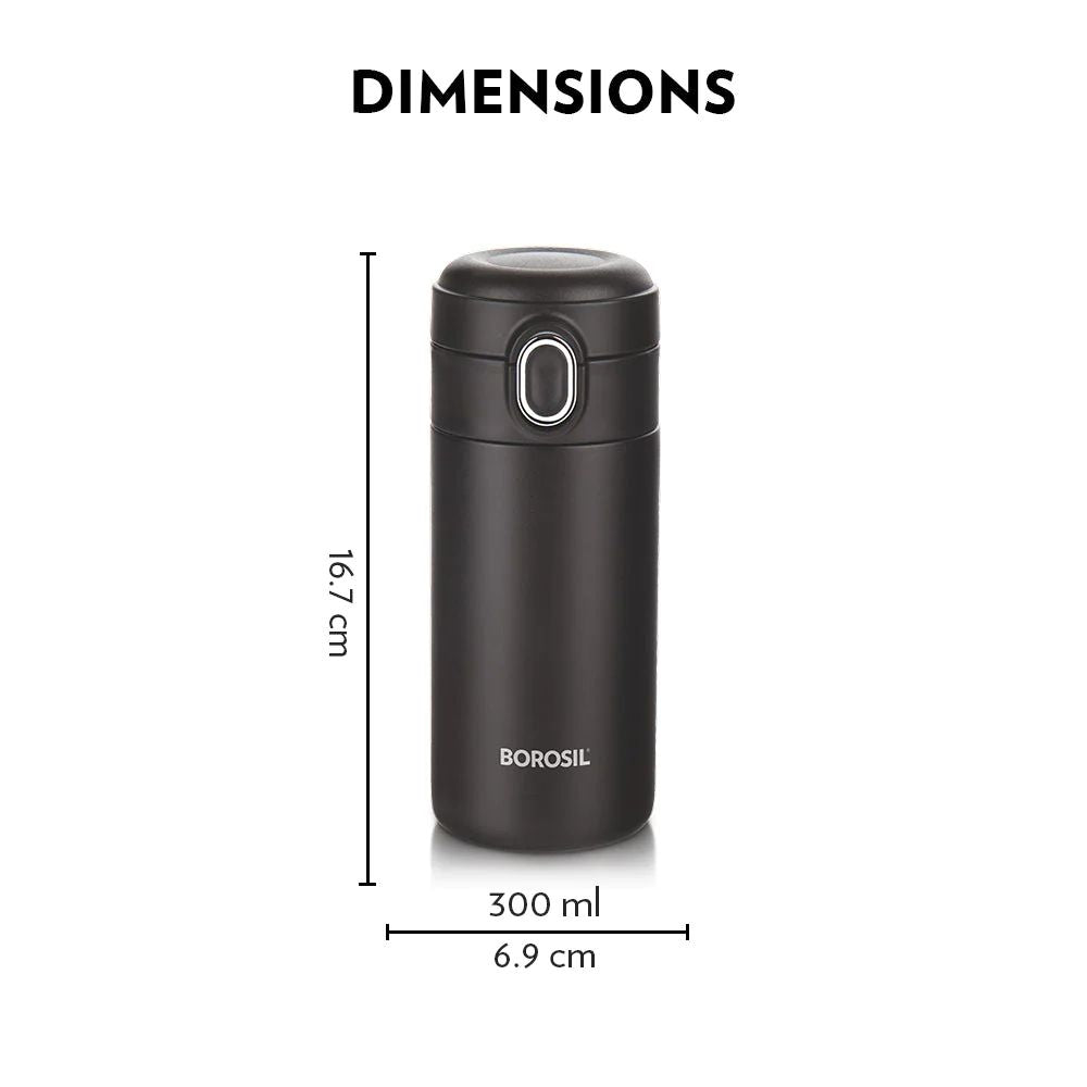 Borosil Stainless Steel Hydra Traveller 300 ML Vacuum Insulated Mug | Black | 1 Pc