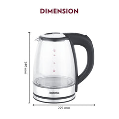Borosil Electric 1.8 Litre 1500 Watts Glass Kettle | Transparent