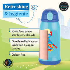 Borosil Hydra Superhero 500 ML Vacuum Insulated Water Bottle for Kids | Blue | 1 Pc
