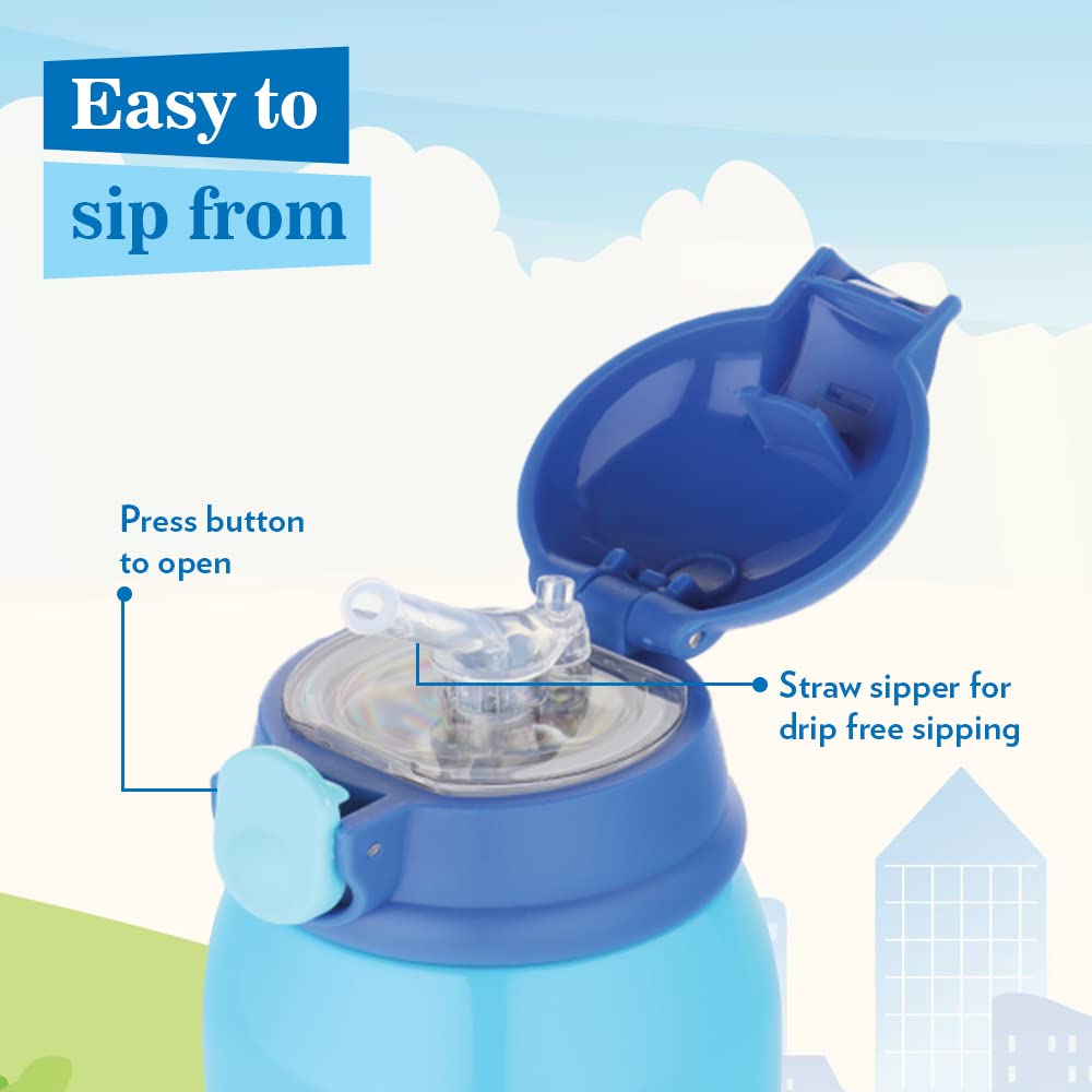Borosil Hydra Superhero 500 ML Vacuum Insulated Water Bottle for Kids | Blue | 1 Pc