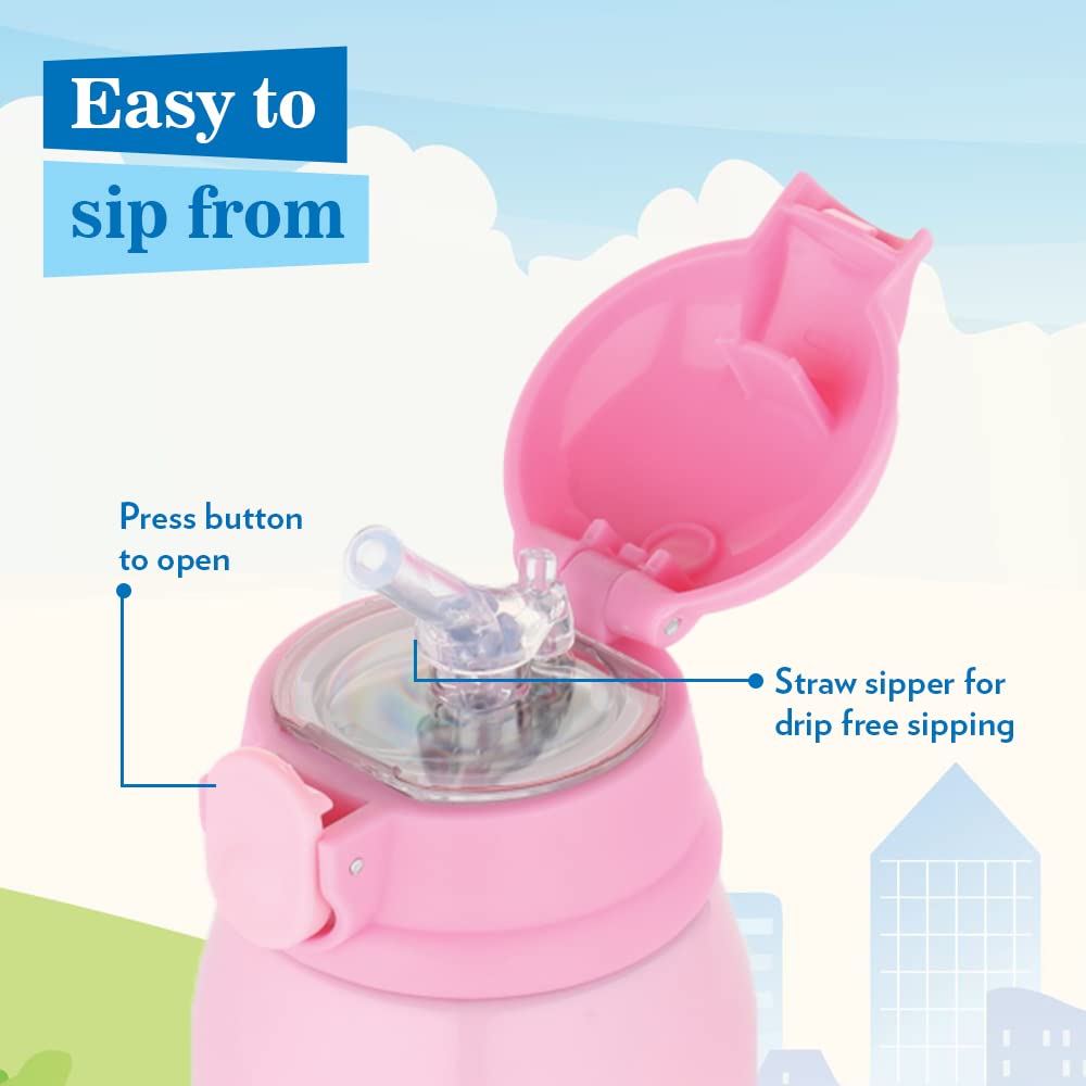 Borosil Hydra Princess 500 ML Vacuum Insulated Water Bottle for Kids | Pink | 1 Pc