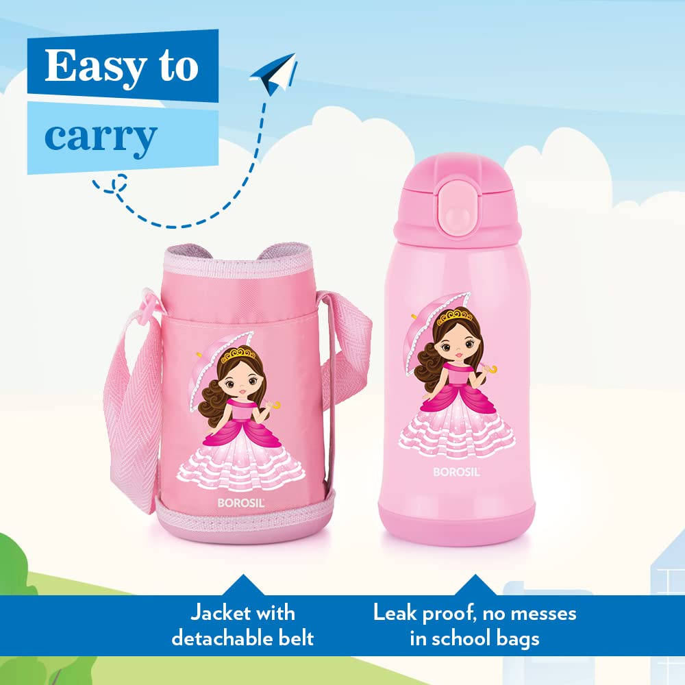 Borosil Hydra Princess 500 ML Vacuum Insulated Water Bottle for Kids | Pink | 1 Pc
