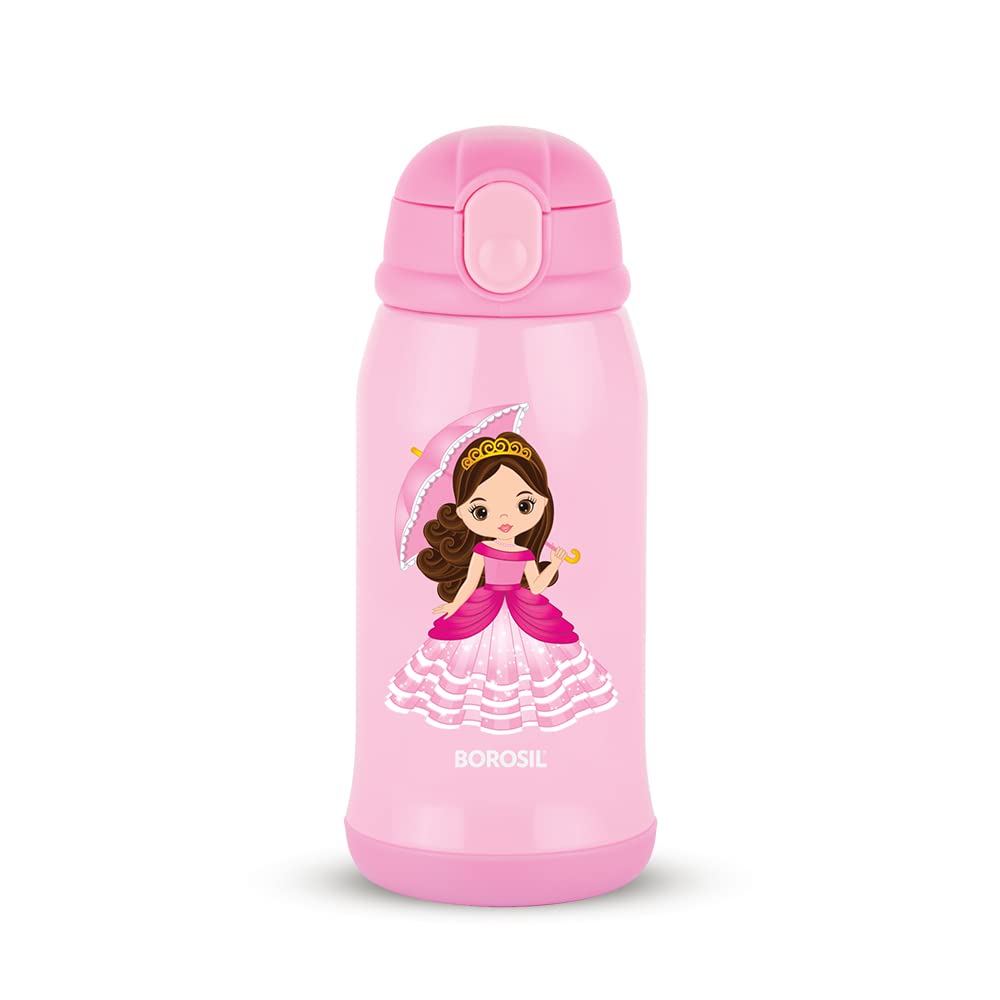 Borosil Hydra Princess 500 ML Vacuum Insulated Water Bottle for Kids | Pink | 1 Pc