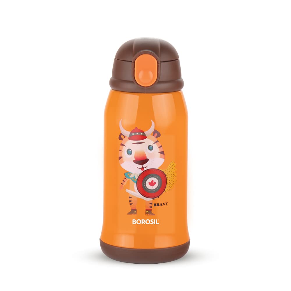 Borosil Hydra Tigry 500 ML Vacuum Insulated Water Bottle for Kids | Orange | 1 Pc