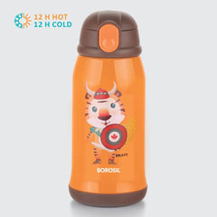 Borosil Hydra Tigry 500 ML Vacuum Insulated Water Bottle for Kids | Orange | 1 Pc