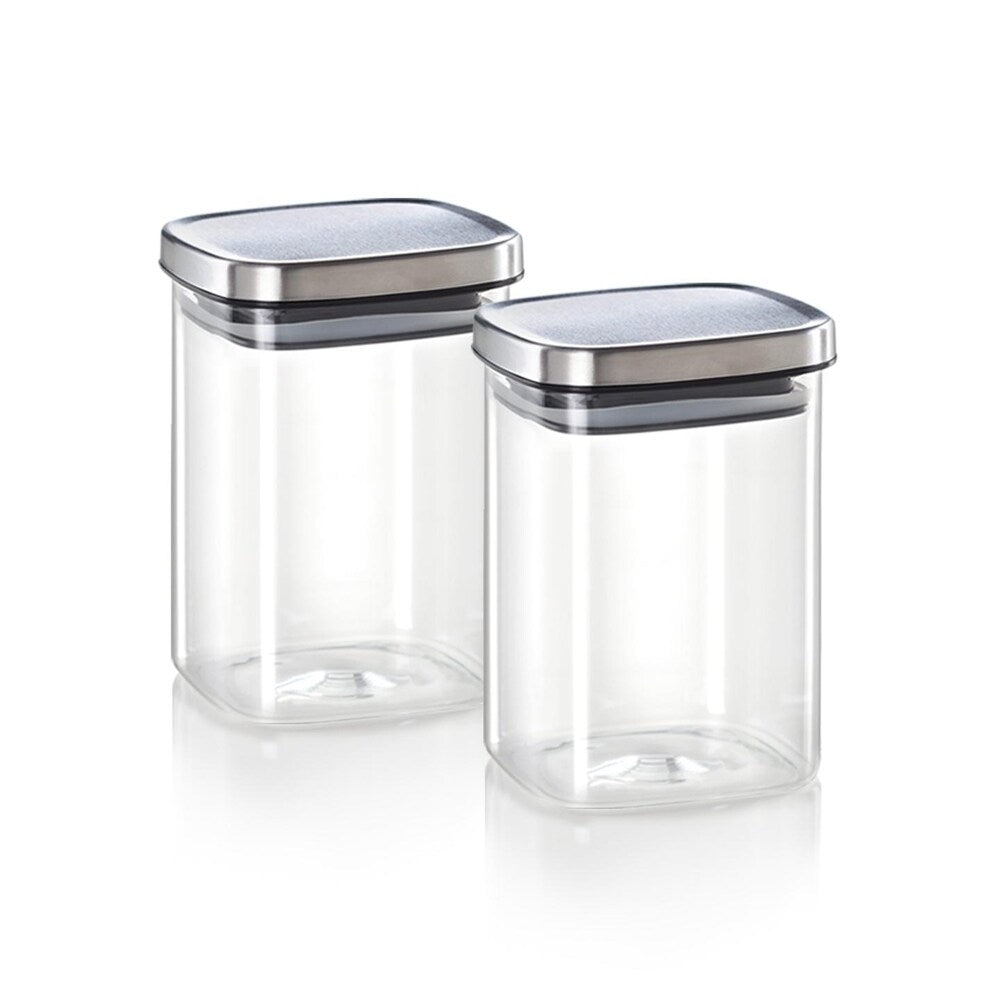 Borosil Classic Square 1000 ML Air-Tight Storage Glass Jar | Transparent | Set of 2 Pcs