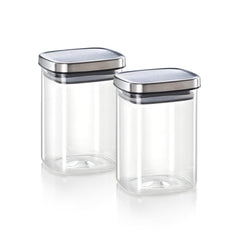 Borosil Classic Square 1000 ML Air-Tight Storage Glass Jar | Transparent | Set of 2 Pcs