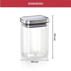Borosil Classic Square 1000 ML Air-Tight Storage Glass Jar | Transparent | Set of 2 Pcs