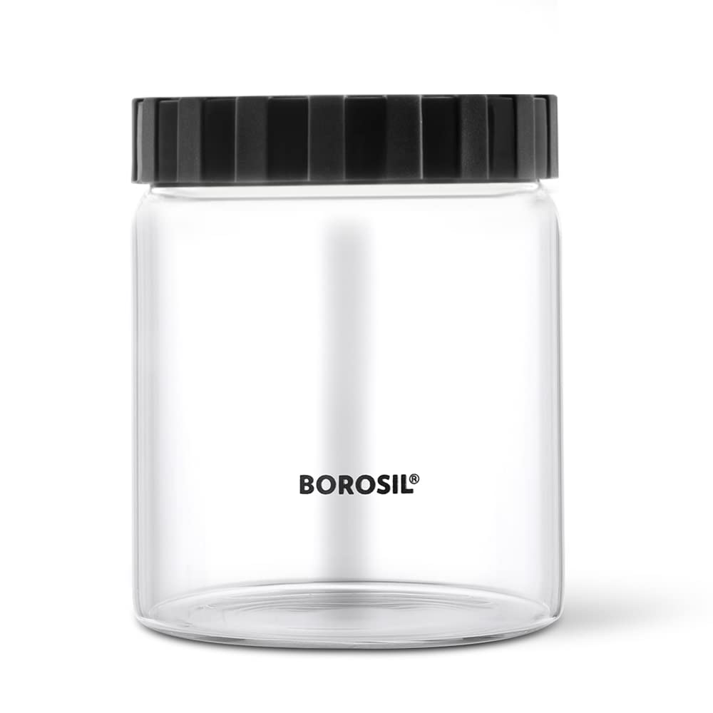 Borosil Endura Airtight Glass Storage Jar with PP Black Lid | Transparent | 1 Pc