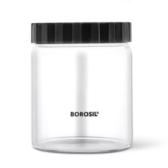 Borosil Endura Airtight Glass Storage Jar with PP Black Lid | Transparent | 1 Pc
