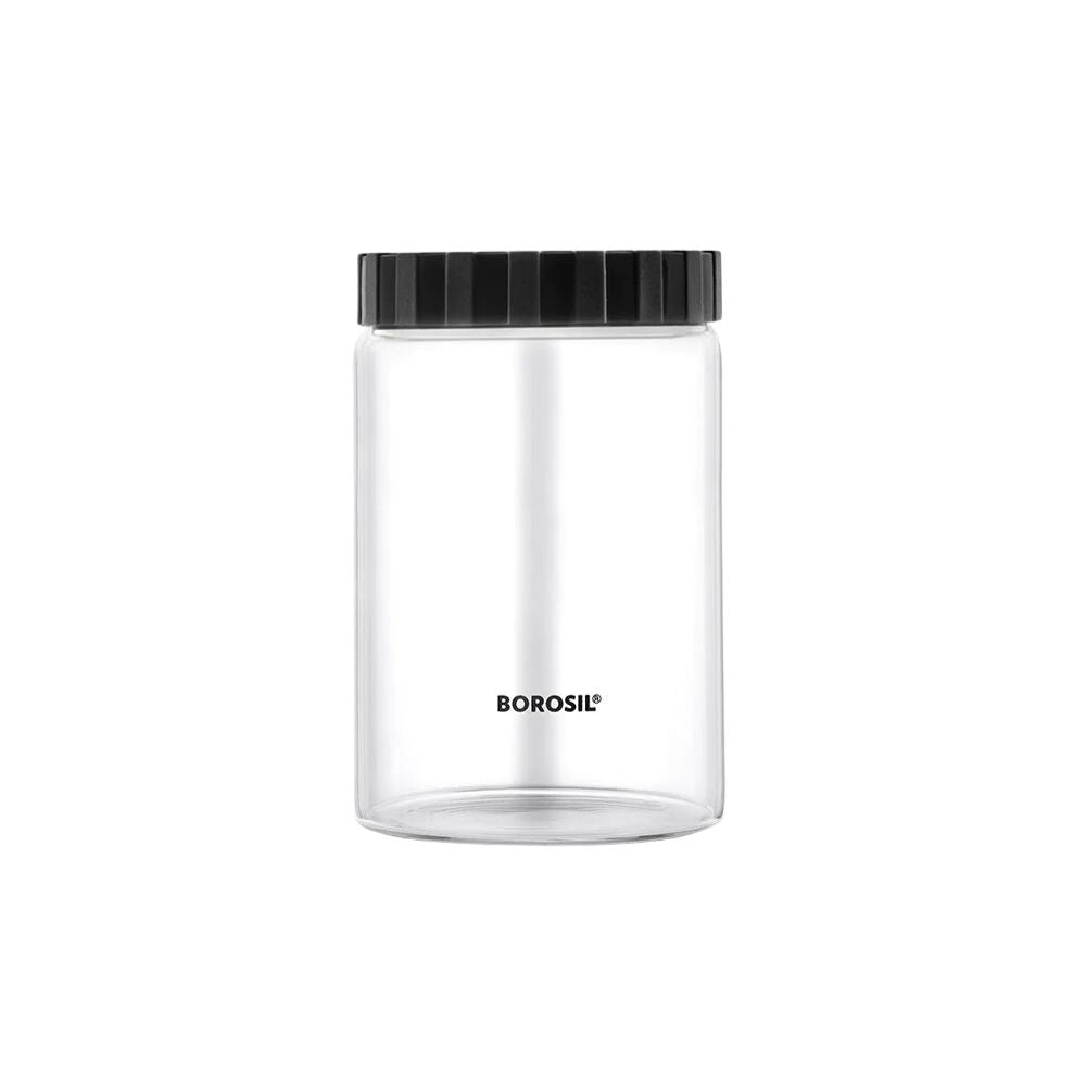 Borosil Endura Airtight Glass Storage Jar with PP Black Lid | Transparent | 1 Pc