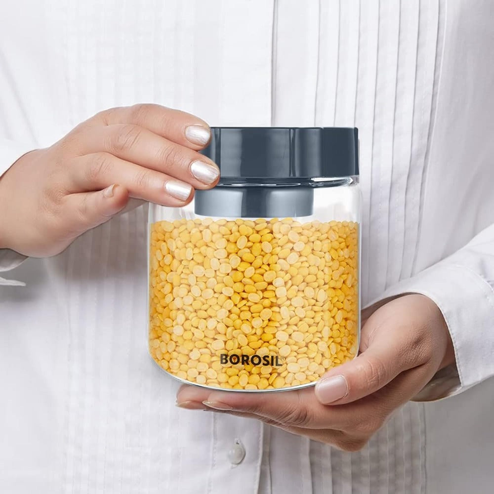 Borosil EasyScoop Endura Airtight Glass Storage Jar with Screwtop Lid | Transparent | 1 Pc