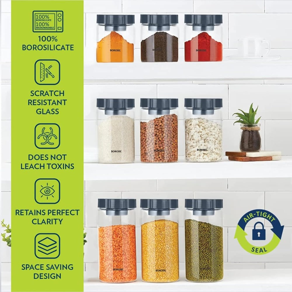 Borosil EasyScoop Endura Airtight Glass Storage Jar with Screwtop Lid | Transparent | 1 Pc