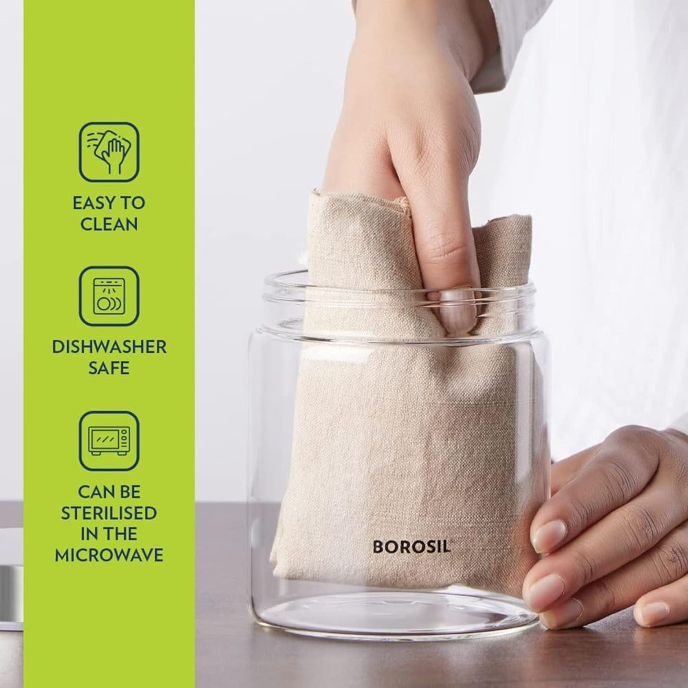 Borosil EasyScoop Endura Airtight Glass Storage Jar with Screwtop Lid | Transparent | 1 Pc