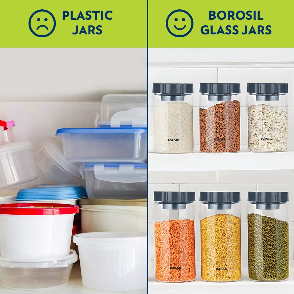 Borosil EasyScoop Endura Airtight Glass Storage Jar with Screwtop Lid | Transparent | 1 Pc