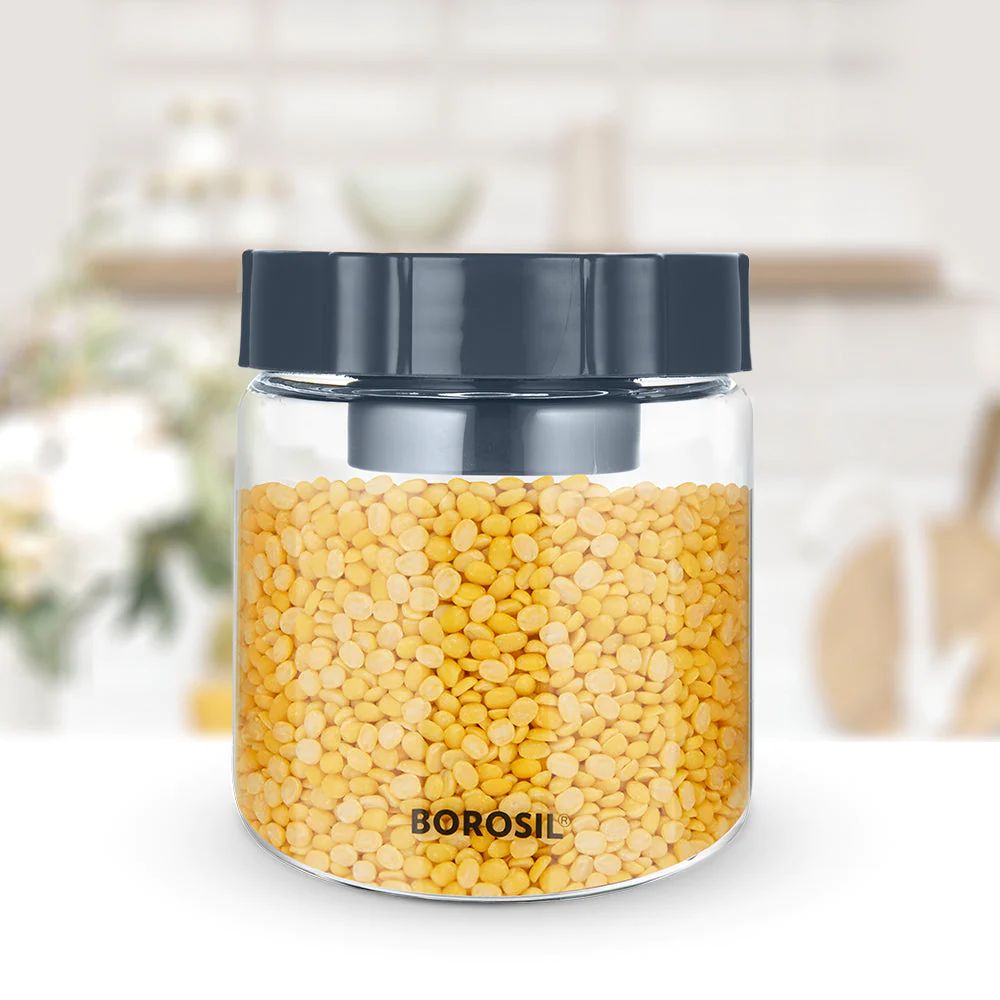 Borosil EasyScoop Endura Airtight Glass Storage Jar with Screwtop Lid | Transparent | 1 Pc