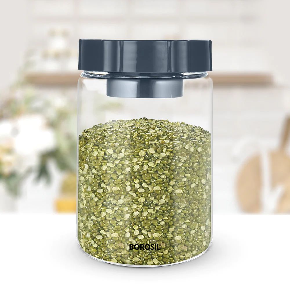 Borosil EasyScoop Endura Airtight Glass Storage Jar with Screwtop Lid | Transparent | 1 Pc