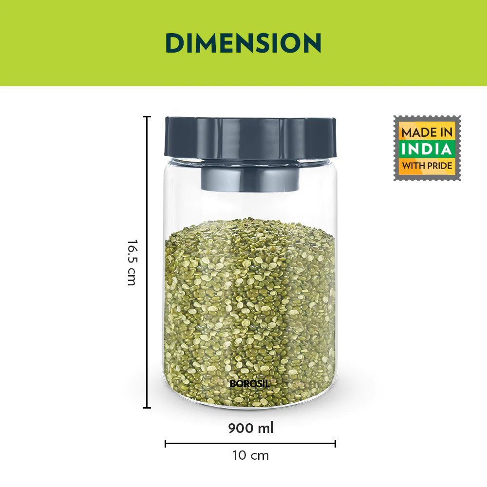 Borosil EasyScoop Endura Airtight Glass Storage Jar with Screwtop Lid | Transparent | 1 Pc