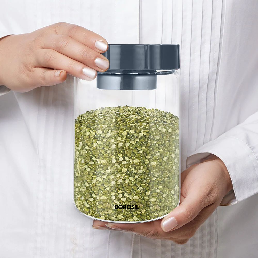 Borosil EasyScoop Endura Airtight Glass Storage Jar with Screwtop Lid | Transparent | 1 Pc
