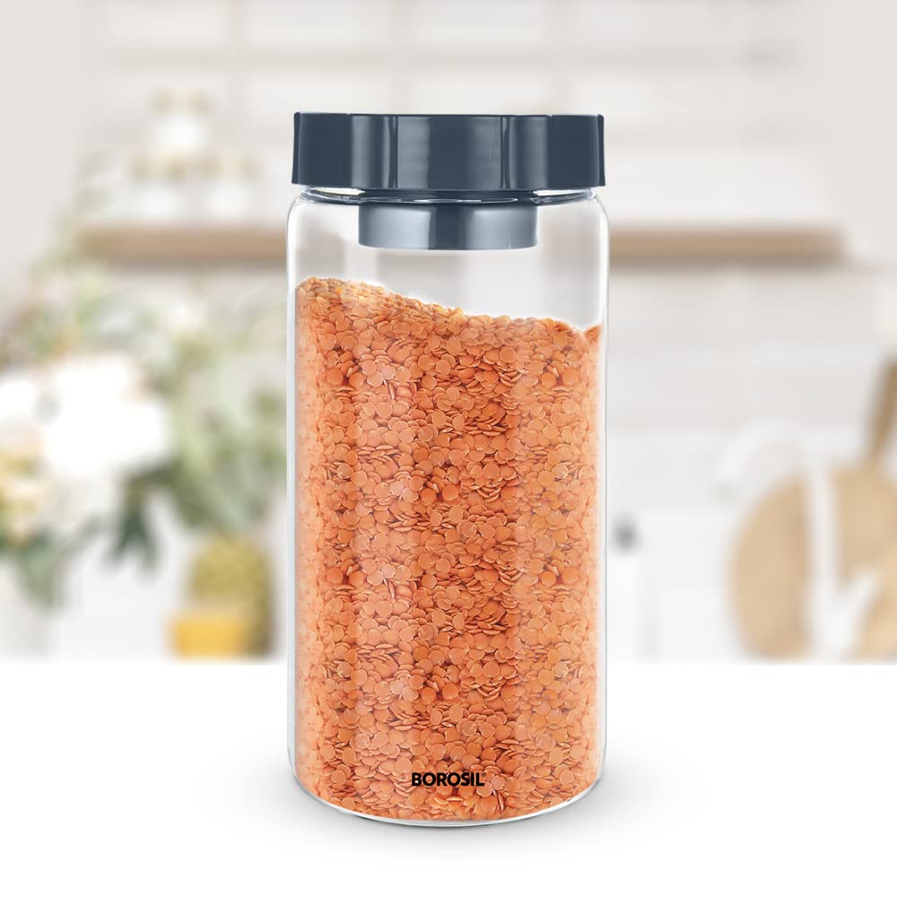 Borosil EasyScoop Endura Airtight Glass Storage Jar with Screwtop Lid | Transparent | 1 Pc