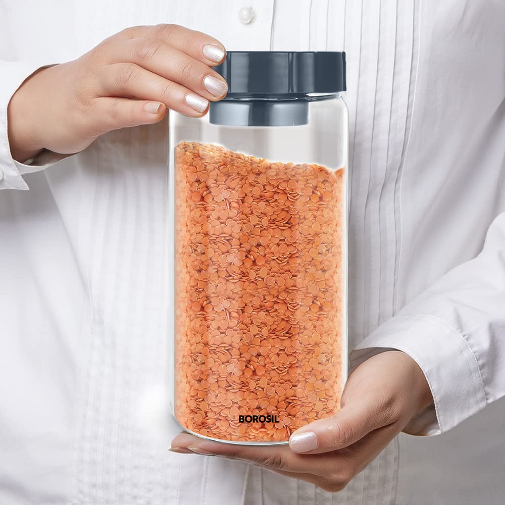 Borosil EasyScoop Endura Airtight Glass Storage Jar with Screwtop Lid | Transparent | 1 Pc