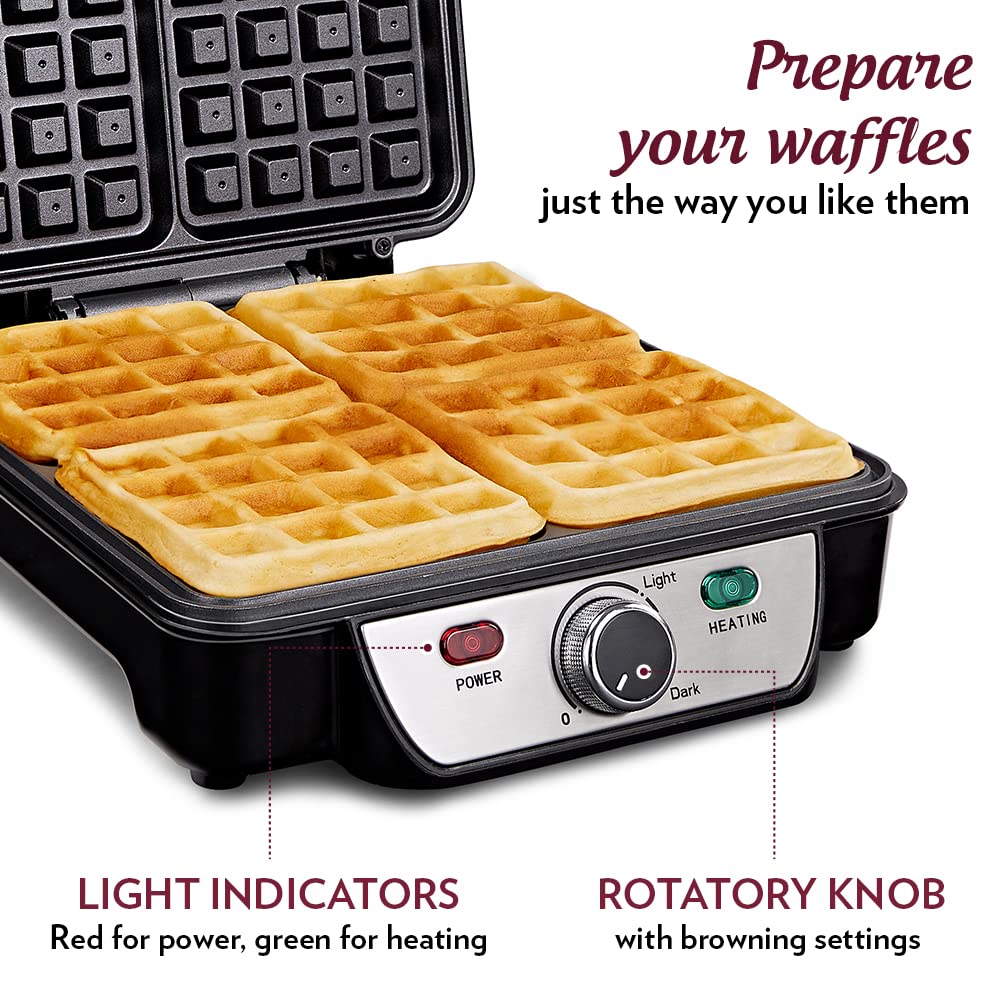 Borosil Jumbo 1100 Watts 4 Slice Waffle Maker | Grey & Black