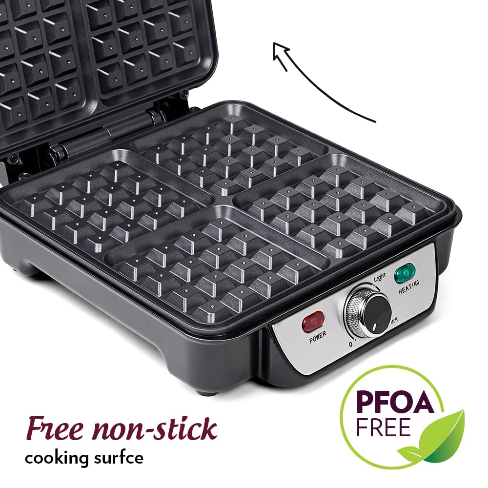 Borosil Jumbo 1100 Watts 4 Slice Waffle Maker | Grey & Black