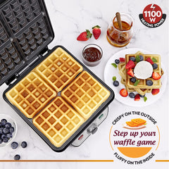 Borosil Jumbo 1100 Watts 4 Slice Waffle Maker | Grey & Black