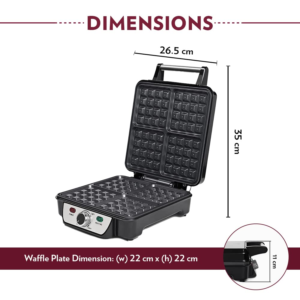 Borosil Jumbo 1100 Watts 4 Slice Waffle Maker | Grey & Black