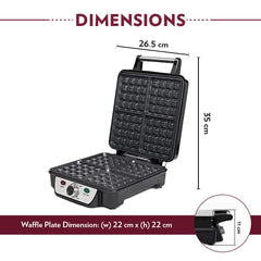 Borosil Jumbo 1100 Watts 4 Slice Waffle Maker | Grey & Black