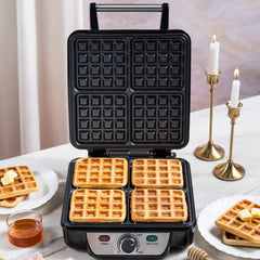 Borosil Jumbo 1100 Watts 4 Slice Waffle Maker | Grey & Black