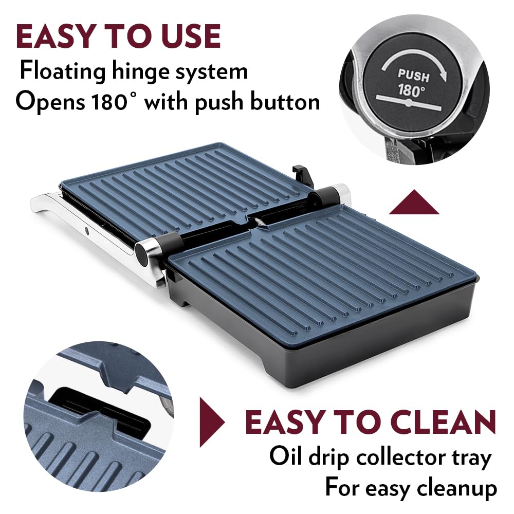 Borosil Mega Jumbo 180° 2000 Watts Grill Sandwich Maker | Silver & Black