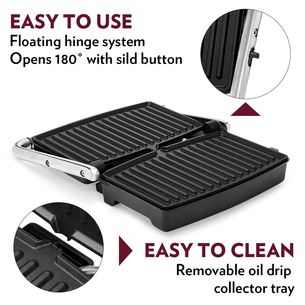 Borosil Jumbo 180° 1500 Watts Grill Sandwich Maker | Silver & Black