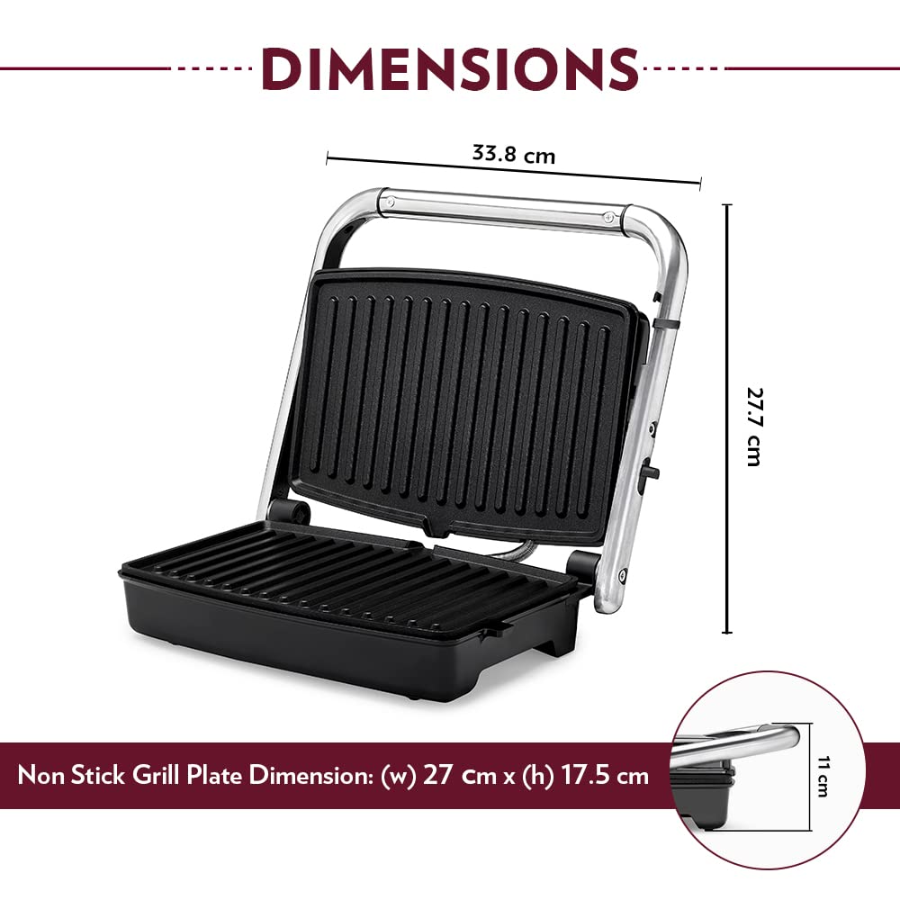 Borosil Jumbo 180° 1500 Watts Grill Sandwich Maker | Silver & Black