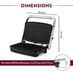 Borosil Jumbo 180° 1500 Watts Grill Sandwich Maker | Silver & Black