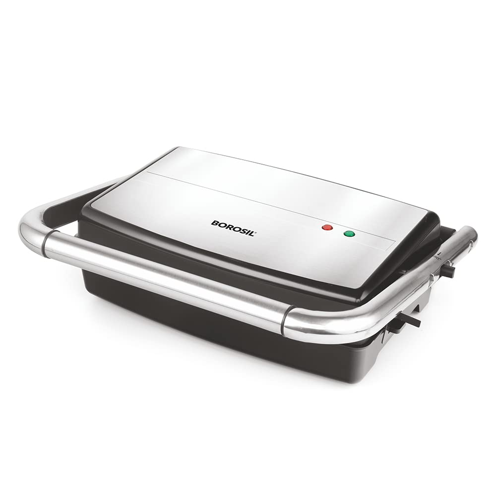 Borosil Jumbo 180° 1500 Watts Grill Sandwich Maker | Silver & Black
