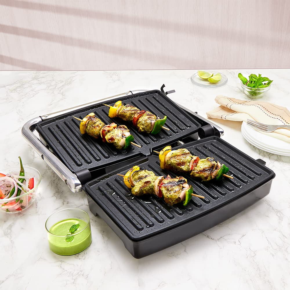 Borosil Jumbo 180° 1500 Watts Grill Sandwich Maker | Silver & Black