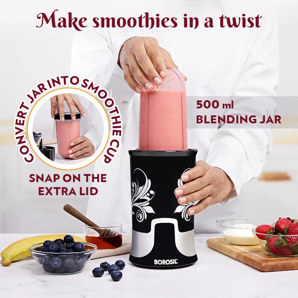 Borosil Nutrifresh 400 Watts NB 01 Blender Grinder & Smoothie Maker | Black