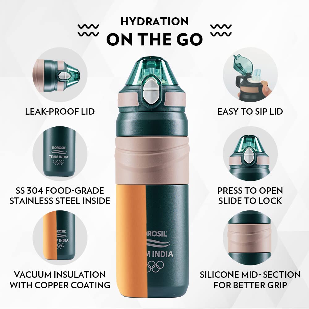 Borosil Hydra Adventure 560 ML Stainless Steel Vacuum Insulated Water Bottle | Hot & Cold | 1 Pc