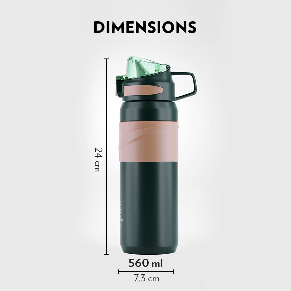 Borosil Hydra Adventure 560 ML Stainless Steel Vacuum Insulated Water Bottle | Hot & Cold | 1 Pc
