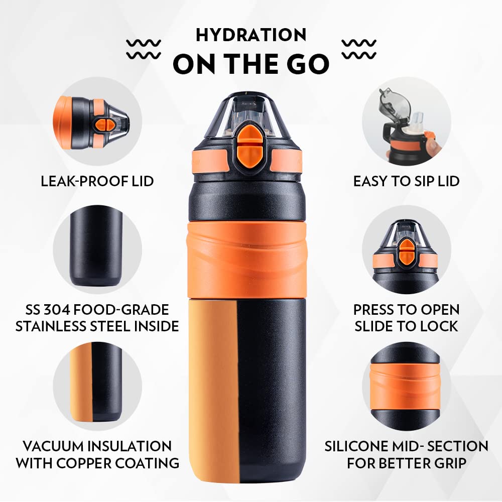 Borosil Hydra Adventure 560 ML Stainless Steel Vacuum Insulated Water Bottle | Hot & Cold | 1 Pc