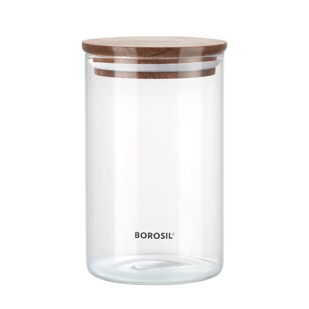Borosil Classic Jar with Wooden Lid | Transparent | 1 Pc