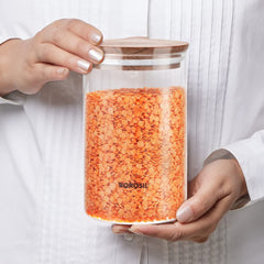Borosil Classic Jar with Wooden Lid | Transparent | 1 Pc